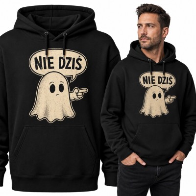 Bluza męska z kapturem - smutny duszek „Nie dziś” wskazujący palcem