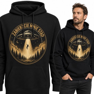 Bluza męska z kapturem - UFO porywające człowieka nad lasem „Zabierzcie mnie stąd”