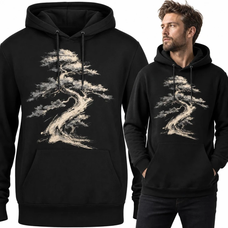 Bluza męska z kapturem - drzewo bonsai malowane pędzlem w stylu japońskim