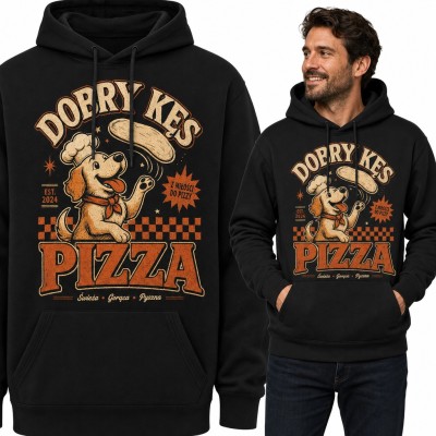 Bluza męska z kapturem „Dobry kęs pizza” - pies kucharz podrzucający ciasto