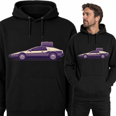 Bluza męska z kapturem - retro auto sportowe z lat 80 z walizką na dachu
