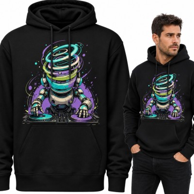 Bluza męska z kapturem - robot DJ przy konsoli z wirującą głową