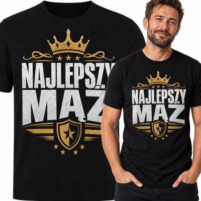 Koszulka męska dla męża „Najlepszy mąż” - korona i tarcza