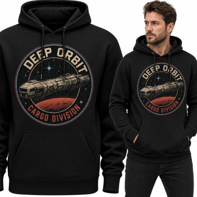 Bluza męska z kapturem „Deep Orbit Cargo Division” - retro statek kosmiczny nad Marsem