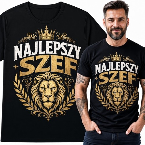 Koszulka męska dla szefa z lwem i napisem „Najlepszy szef” - królewski motyw