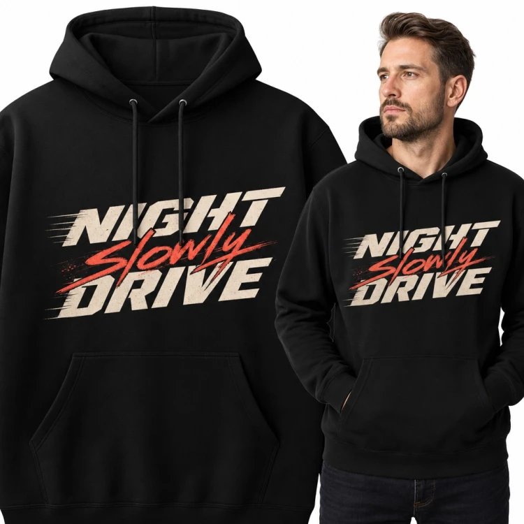 Bluza męska z kapturem „Night Slowly Drive” - nocna jazda autem dla kierowcy