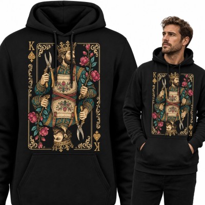 Bluza męska z kapturem - król pik ogrodnik z sekatorem i różami