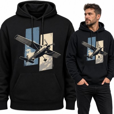Bluza męska z kapturem - awionetka w locie na tle nieba i chmur