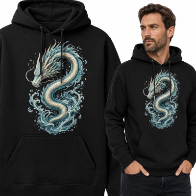 Bluza męska z kapturem - wodny smok orientalny wśród spienionych fal