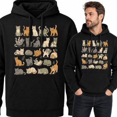 Bluza męska z kapturem - wzór z kotami w różnych pozach dla kociarza