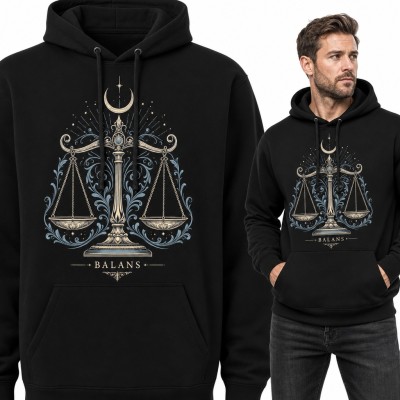Bluza męska z kapturem - znak zodiaku Waga z półksiężycem „Balans”