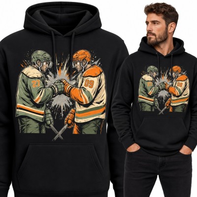 Bluza męska z kapturem - hokeiści z kijami w retro stylu dla hokeisty