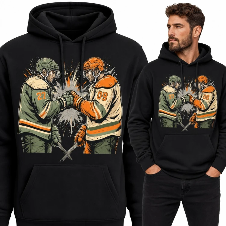 Bluza męska z kapturem - hokeiści z kijami w retro stylu dla hokeisty