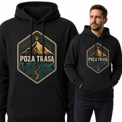 Bluza męska z kapturem - górska odznaka „Poza trasą” ze szlakiem i szczytem