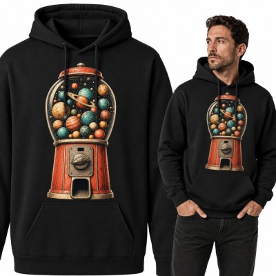 Bluza męska z kapturem - retro automat z gumami pełen planet