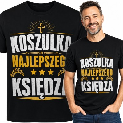 Koszulka męska dla księdza „Koszulka najlepszego księdza” - z krzyżem