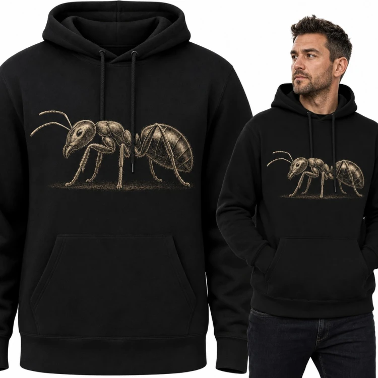 Bluza męska z kapturem - realistyczna mrówka w stylu szkicu sepią