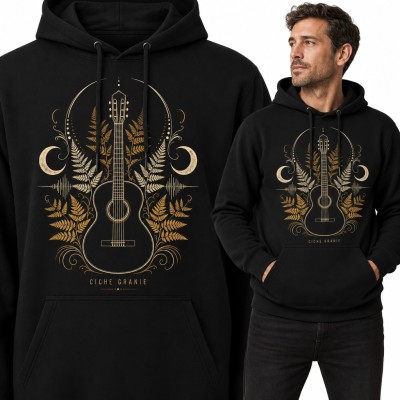 Bluza męska z kapturem - gitara klasyczna wśród paproci „Ciche granie” dla gitarzysty
