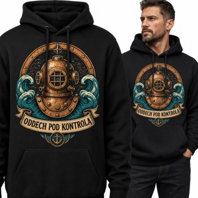 Bluza męska z kapturem - hełm nurkowy w stylu retro „Oddech pod kontrolą” dla nurka