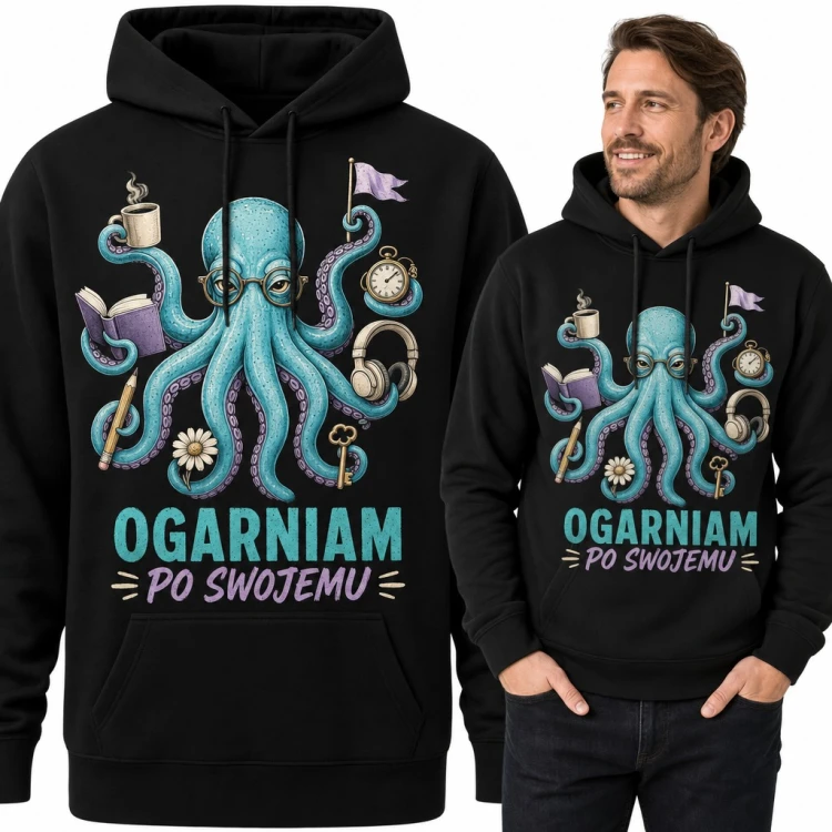 Bluza męska z kapturem - ośmiornica w okularach „Ogarniam po swojemu”