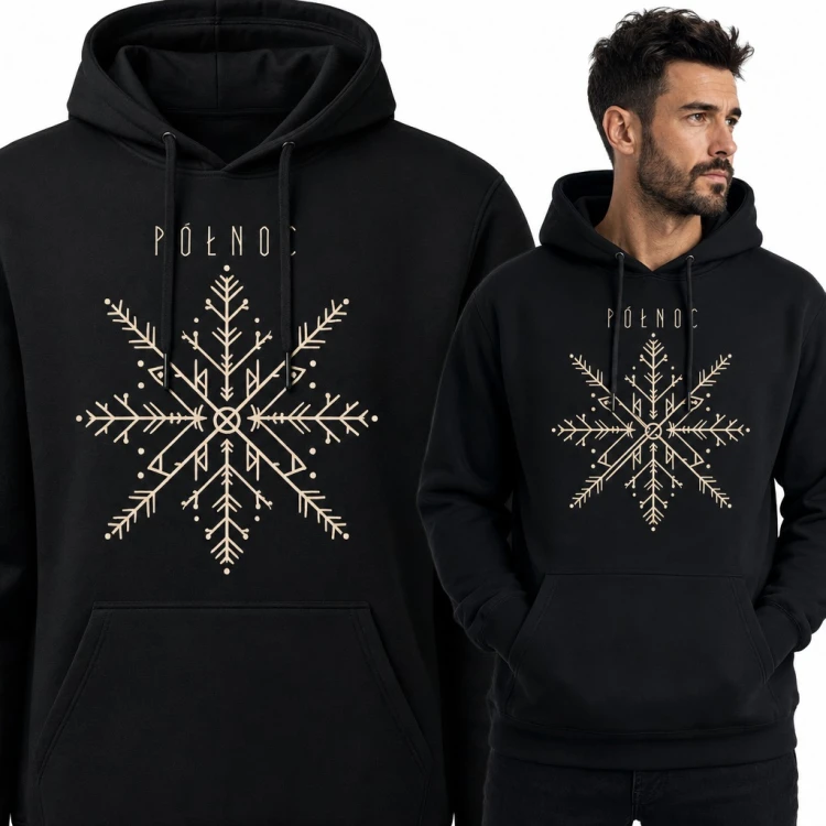 Bluza męska z kapturem - runiczny płatek śniegu „Północ” w stylu nordyckim