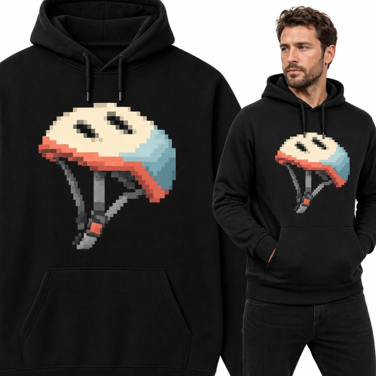 Bluza męska z kapturem - pikselowy kask rowerowy w stylu pixel art