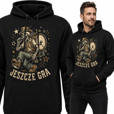 Bluza męska z kapturem - szkielet człowiek-orkiestra z bębnem „Jeszcze gra”