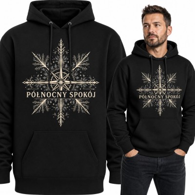 Bluza męska z kapturem - róża wiatrów i śnieżynka „Północny spokój”