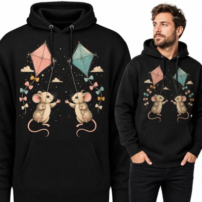 Bluza męska z kapturem - dwie myszki z latawcami wśród gwiazd