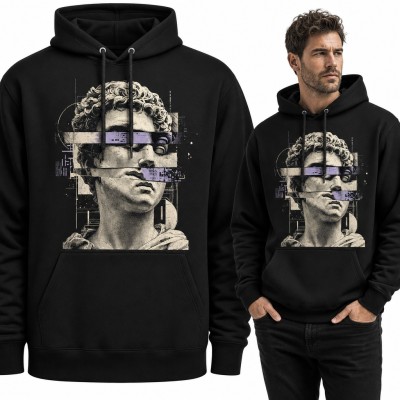 Bluza męska z kapturem - antyczne popiersie w stylu glitch art