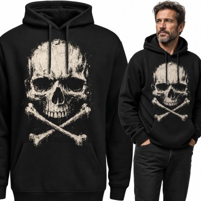 Bluza męska z kapturem - piracka czaszka ze skrzyżowanymi piszczelami w stylu grunge