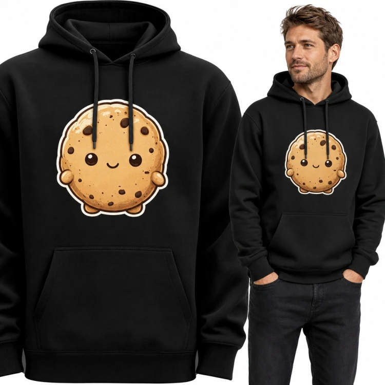 Bluza męska z kapturem - uśmiechnięte ciasteczko z kawałkami czekolady w stylu kawaii