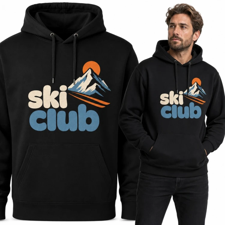 Bluza męska z kapturem „Ski club” - retro góry i narty dla narciarza