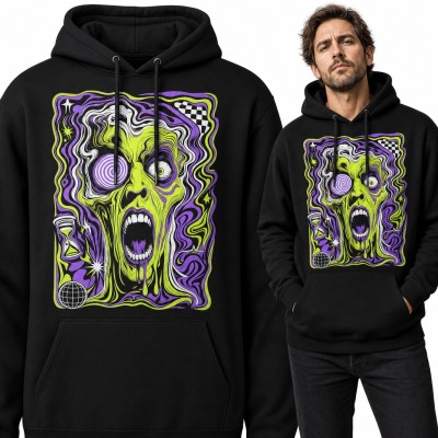 Bluza męska z kapturem - psychodeliczna krzycząca twarz z hipnotyczną spiralą w oku