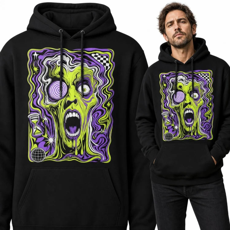 Bluza męska z kapturem - psychodeliczna krzycząca twarz z hipnotyczną spiralą w oku