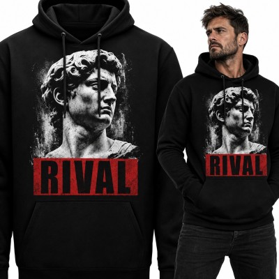 Bluza męska z kapturem - antyczna rzeźba Dawida z napisem „Rival”