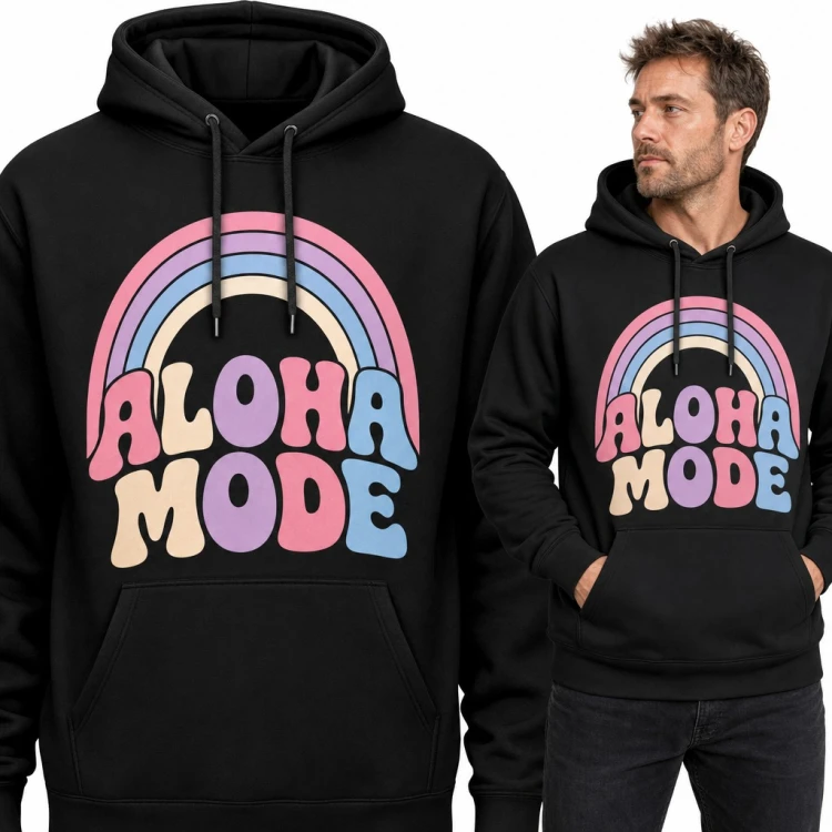 Bluza męska z kapturem - pastelowa tęcza retro „Aloha Mode”