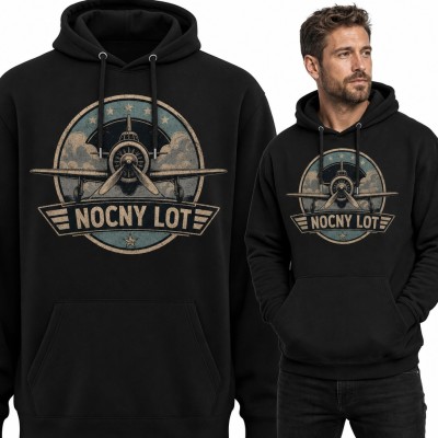 Bluza męska z kapturem - retro samolot śmigłowy „Nocny lot” dla pilota