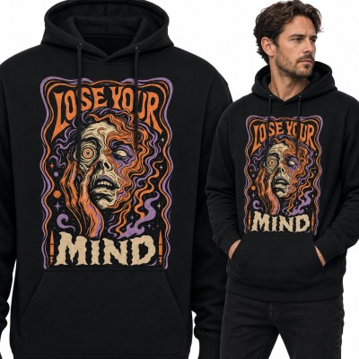 Bluza męska z kapturem „Lose your mind” - psychodeliczna twarz w stylu retro