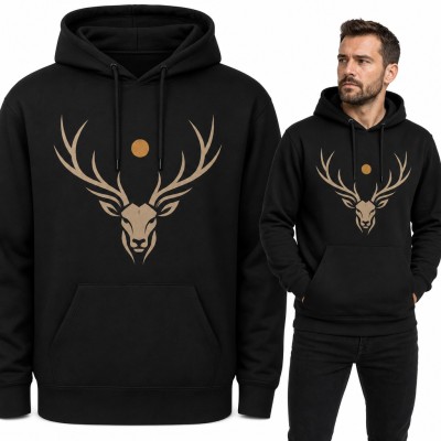 Bluza męska z kapturem - minimalistyczna głowa jelenia z porożem i słońcem