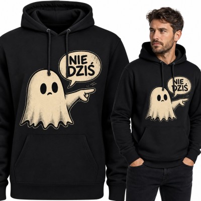 Bluza męska z kapturem - smutny duszek w stylu retro z dymkiem „Nie dziś”