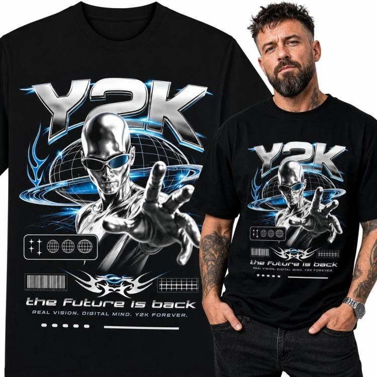 Koszulka męska z cyborgiem „Y2K” - futurystyczny motyw science fiction