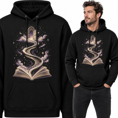 Bluza męska z kapturem - otwarta książka ze schodami do gwiezdnych drzwi