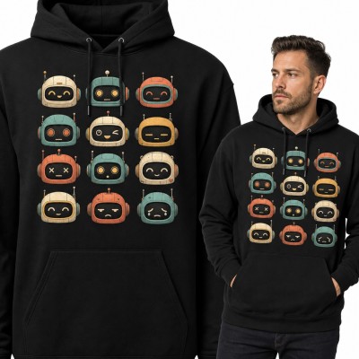 Bluza męska z kapturem - dwanaście retro robotów z emocjami