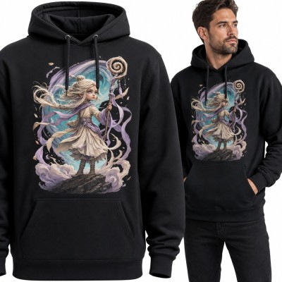 Bluza męska z kapturem - młoda czarodziejka z laską spiralną w magicznym wirze
