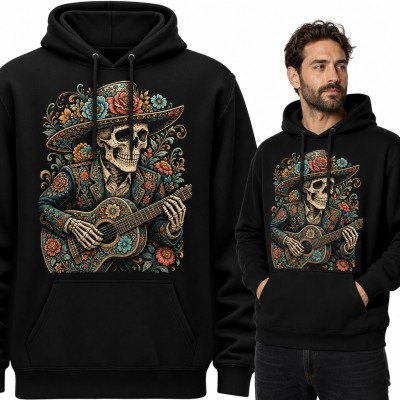 Bluza męska z kapturem - szkielet mariachi z gitarą w kwiecistym sombrero