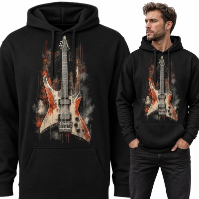 Bluza męska z kapturem - gitara elektryczna w metalowym stylu dla gitarzysty