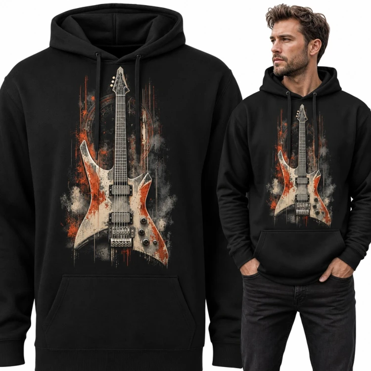 Bluza męska z kapturem - gitara elektryczna w metalowym stylu dla gitarzysty