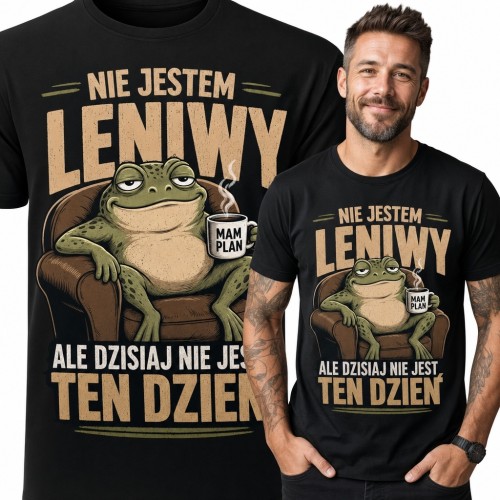Koszulka męska z żabą „Nie jestem leniwy, ale dzisiaj nie jest ten dzień” - śmieszny nadruk