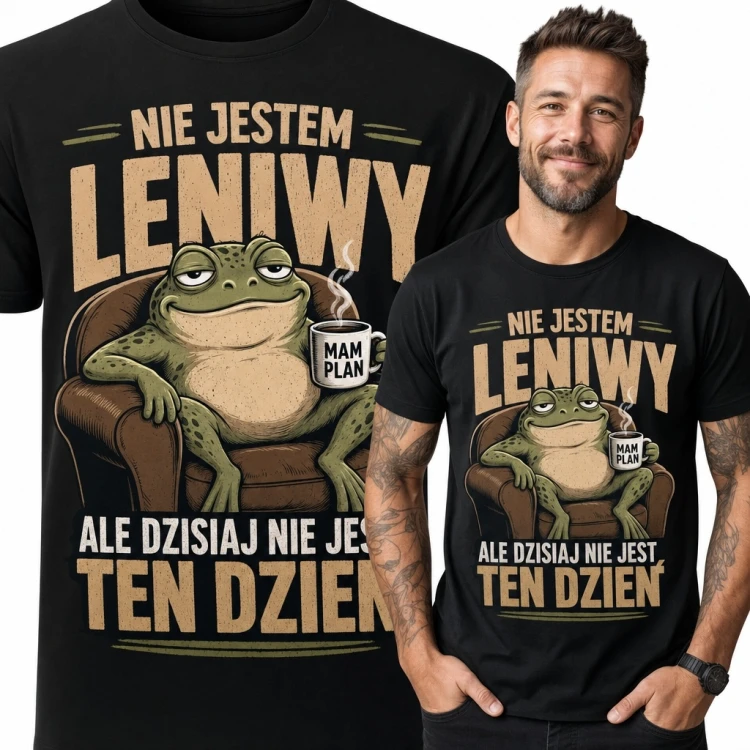 Koszulka męska z żabą „Nie jestem leniwy, ale dzisiaj nie jest ten dzień” - śmieszny nadruk
